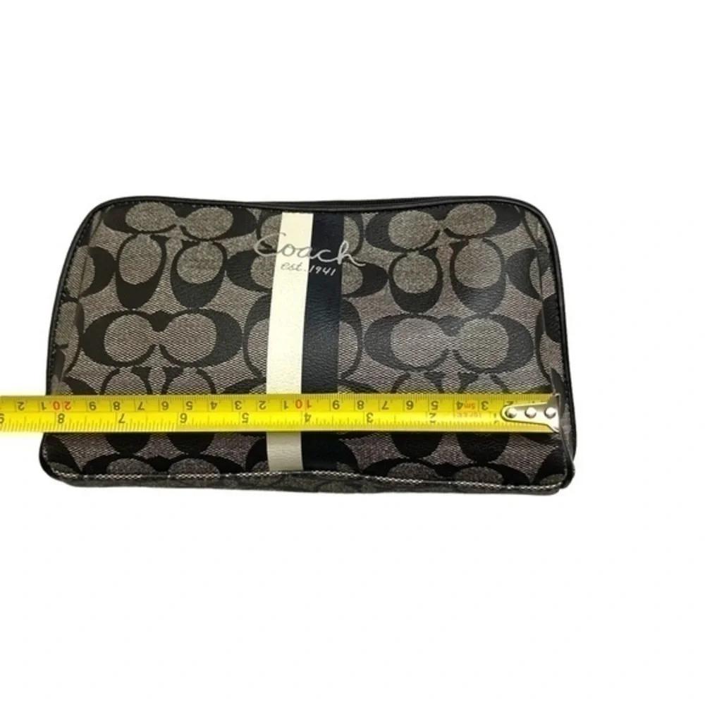 Coach black gray legacy striped signature clutch bag